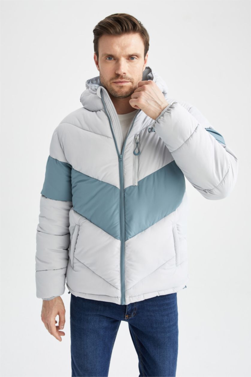 Erkek Açık Gri Rüzgar Geçirmez Su itici Kapüşonlu Mont