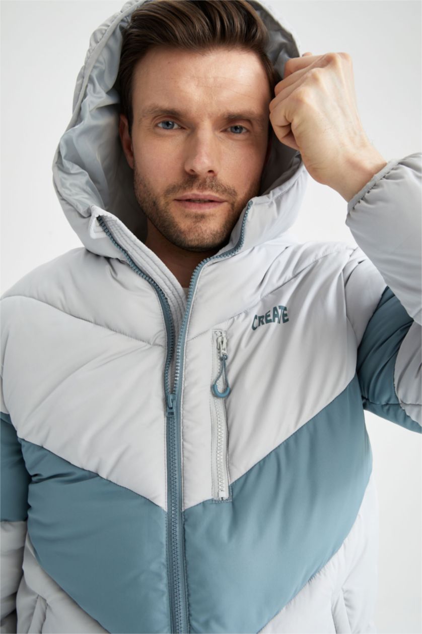 Erkek Açık Gri Rüzgar Geçirmez Su itici Kapüşonlu Mont