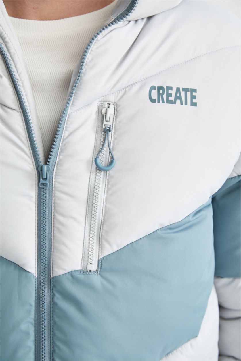 Erkek Açık Gri Rüzgar Geçirmez Su itici Kapüşonlu Mont