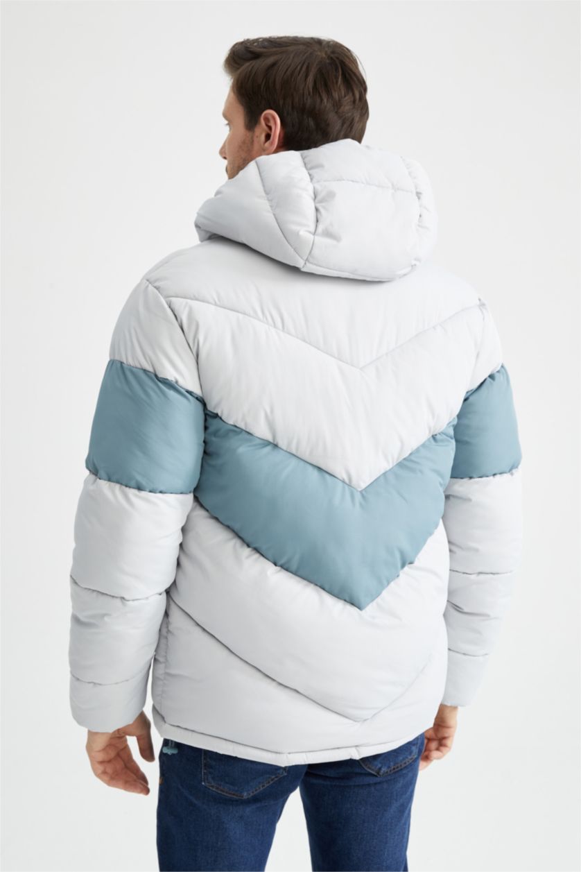 Erkek Açık Gri Rüzgar Geçirmez Su itici Kapüşonlu Mont