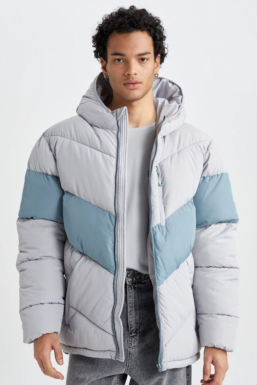 MAN Grey Water Repellent Regular Fit Puffer Jacket