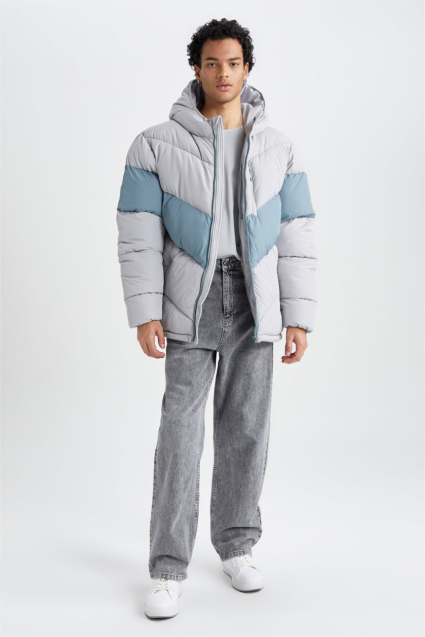 MAN Grey Water Repellent Regular Fit Puffer Jacket