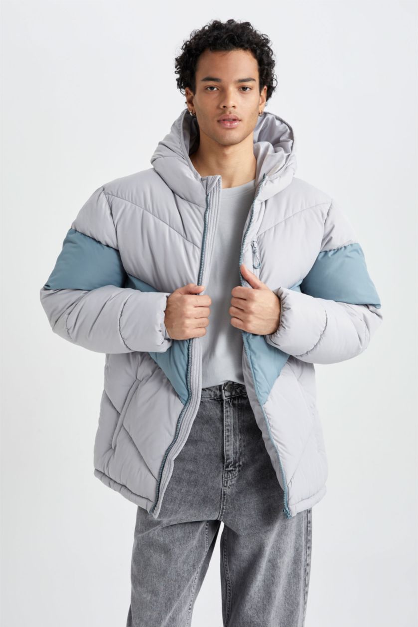 MAN Grey Water Repellent Regular Fit Puffer Jacket