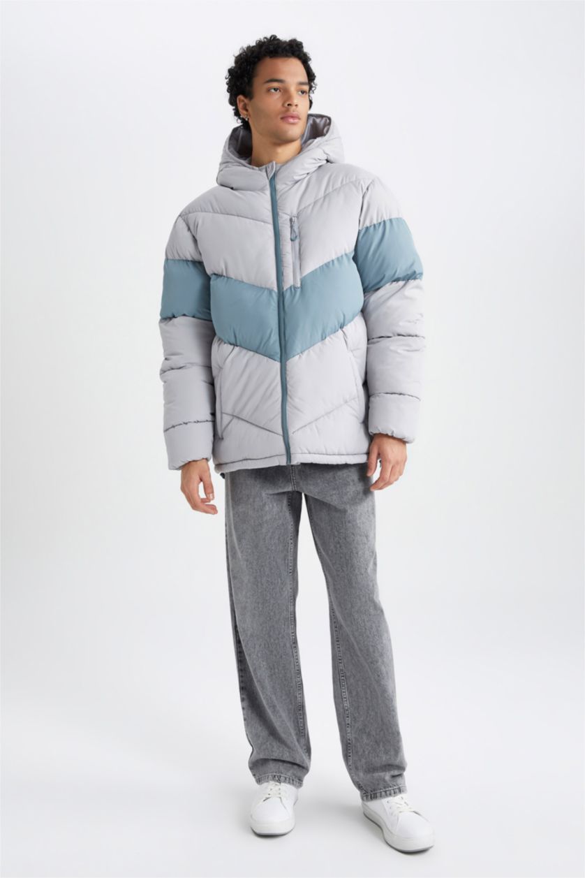 MAN Grey Water Repellent Regular Fit Puffer Jacket