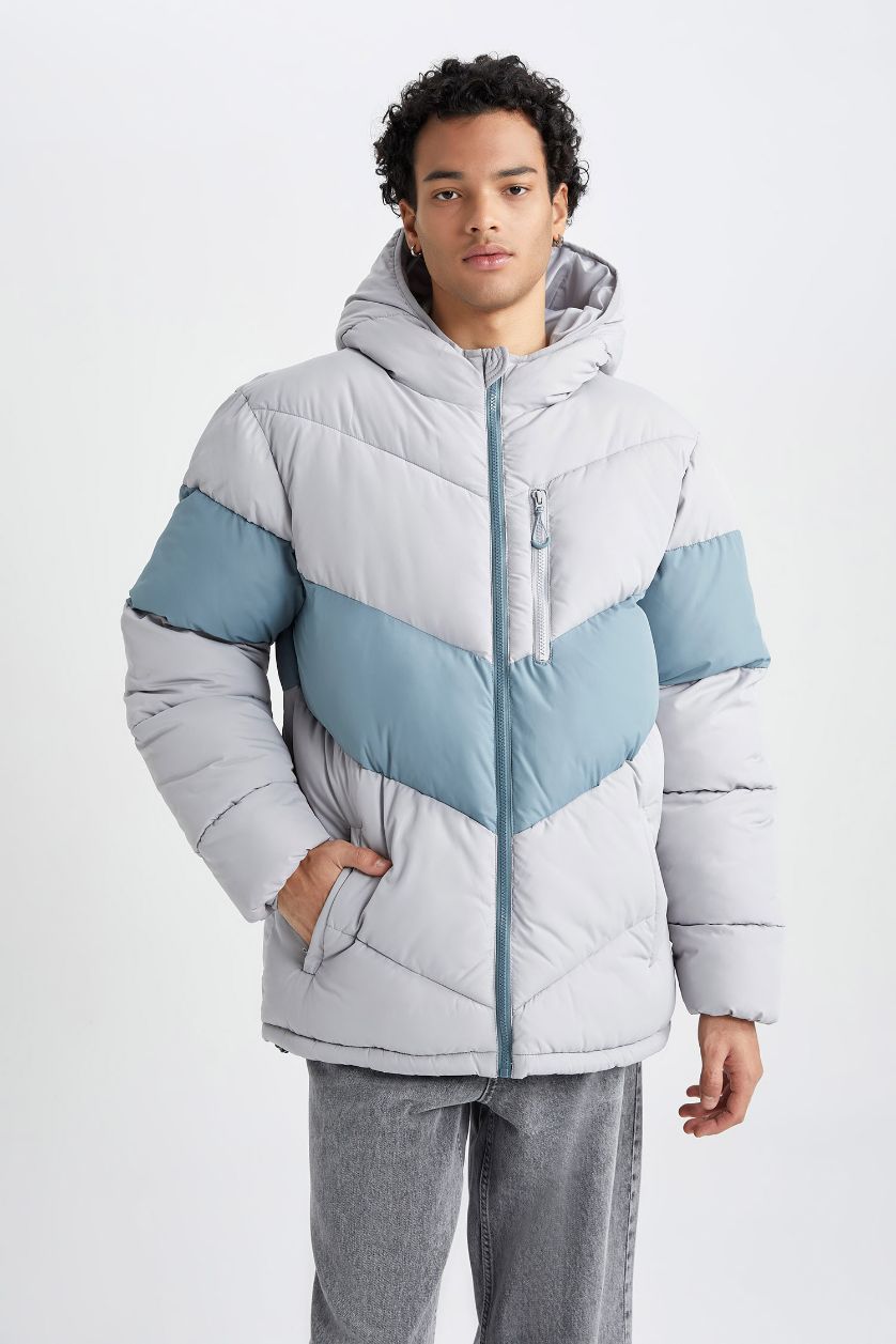 MAN Grey Water Repellent Regular Fit Puffer Jacket