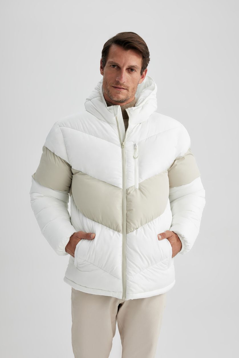 Мужчины Белый Дутая куртка стандартного кроя с капюшоном