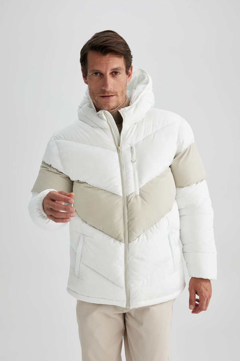 Мужчины Белый Дутая куртка стандартного кроя с капюшоном