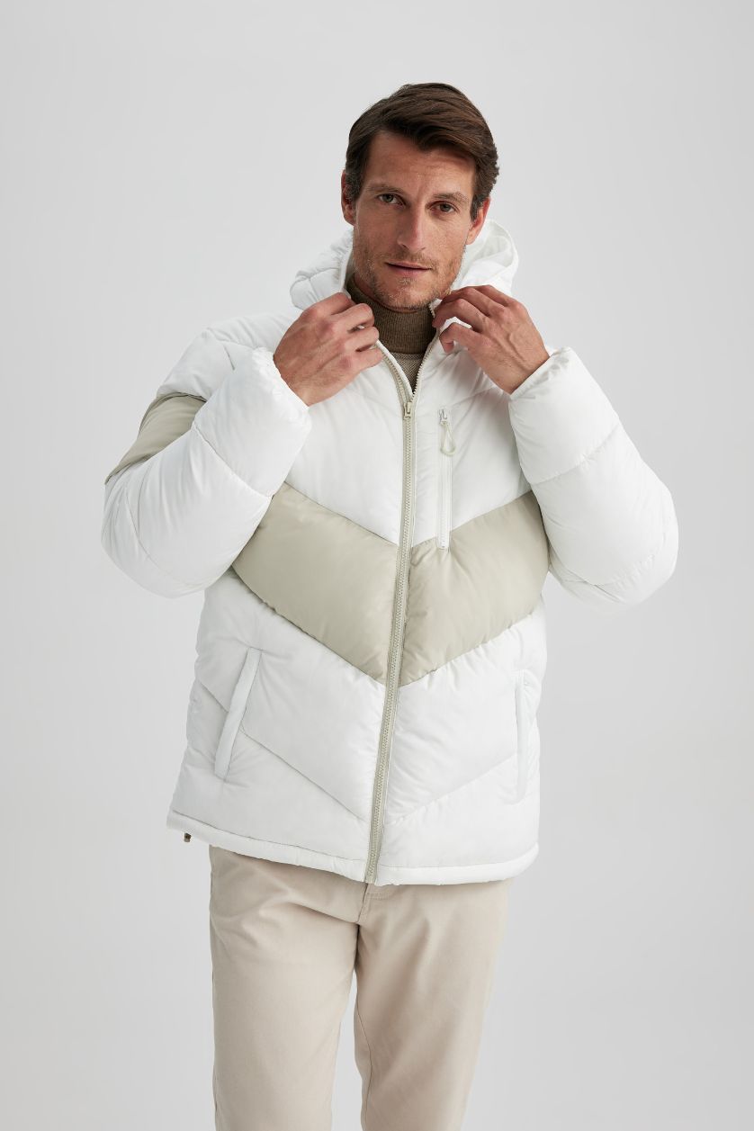 Мужчины Белый Дутая куртка стандартного кроя с капюшоном