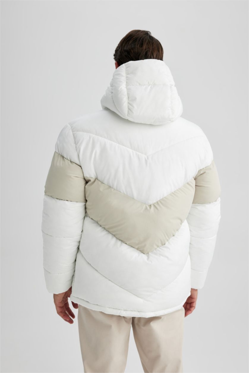 Мужчины Белый Дутая куртка стандартного кроя с капюшоном