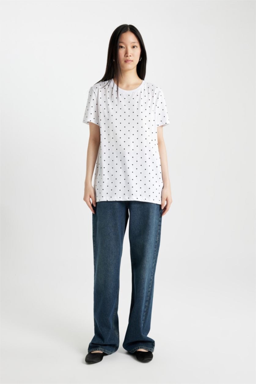 WOMAN Violet Beyaz Long Fit Short Sleeve T-Shirt