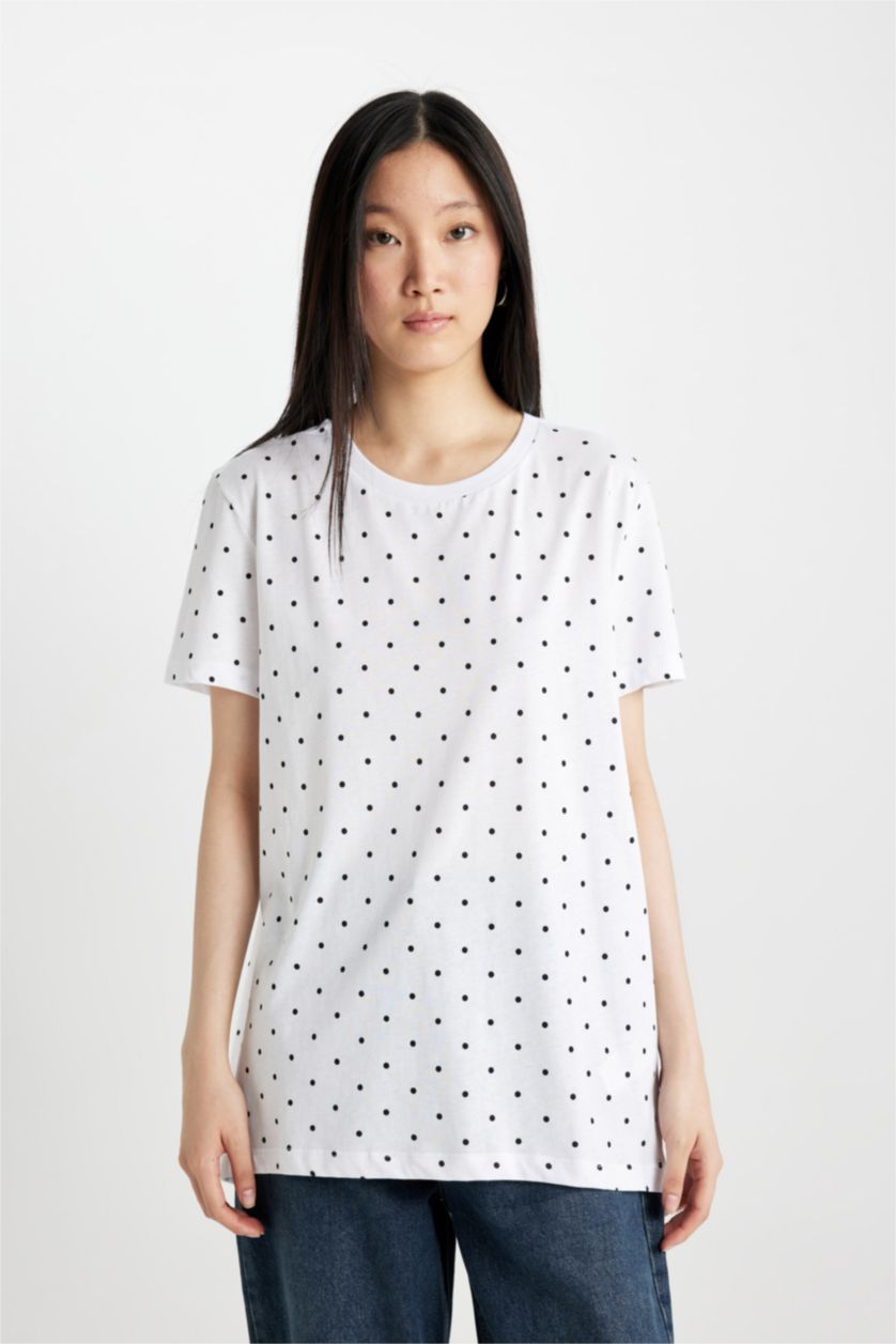 WOMAN Violet Beyaz Long Fit Short Sleeve T-Shirt