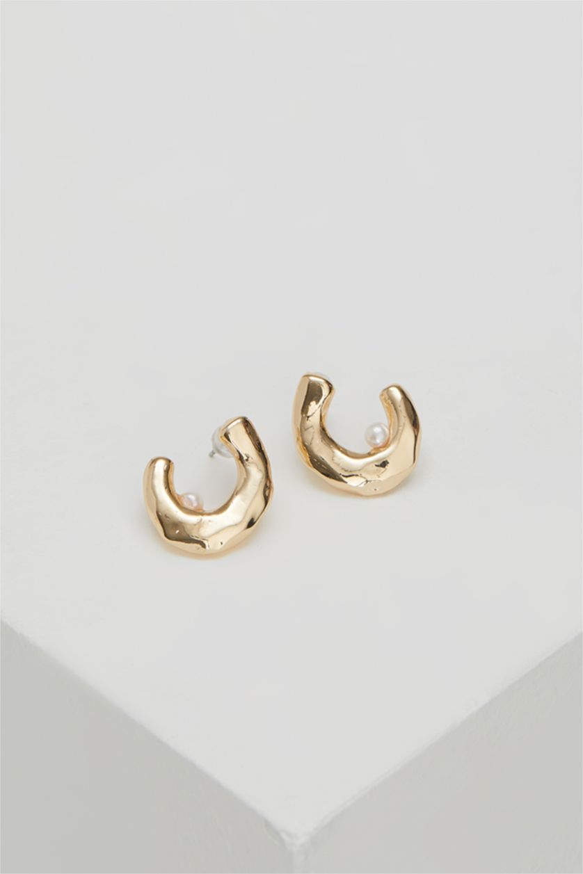 Kadın Altın İncili Yarım Ay Küpe