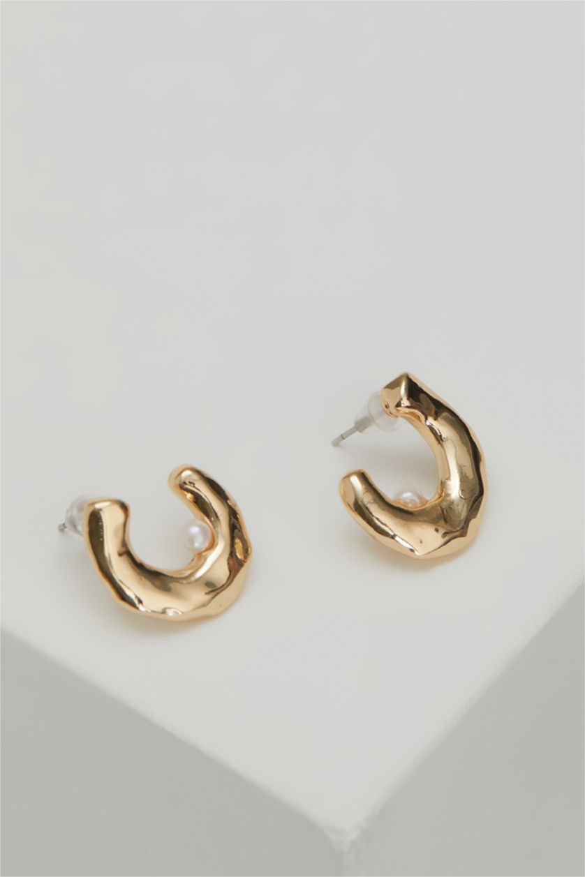 Kadın Altın İncili Yarım Ay Küpe