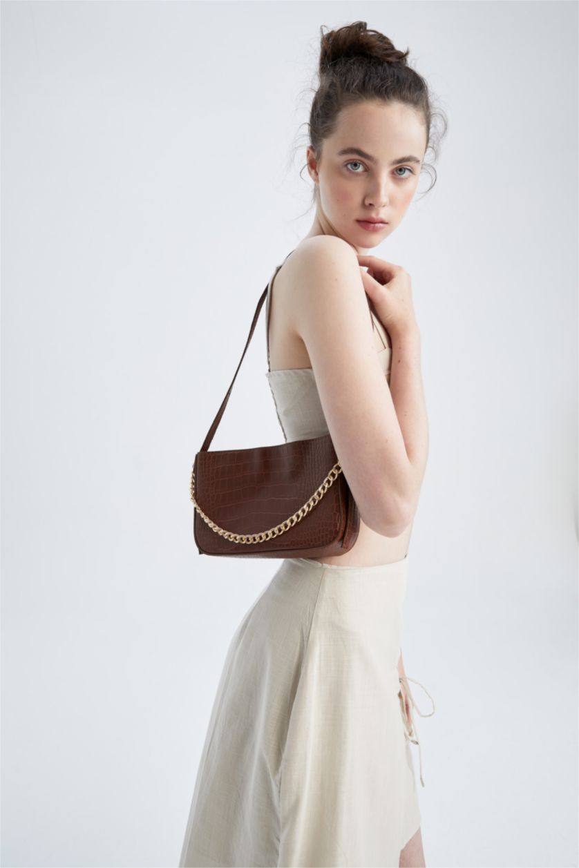 WOMAN Dark Brown Faux Leather Crossbody Bag