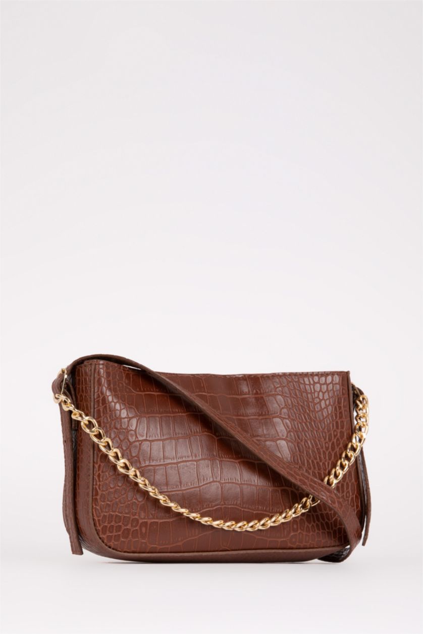 WOMAN Dark Brown Faux Leather Crossbody Bag