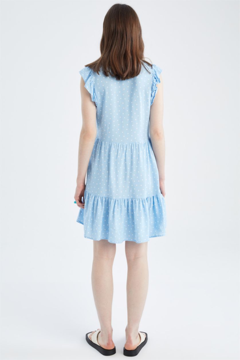 FEMME Bleu Mini robe tissée à manches courtes et col chemise