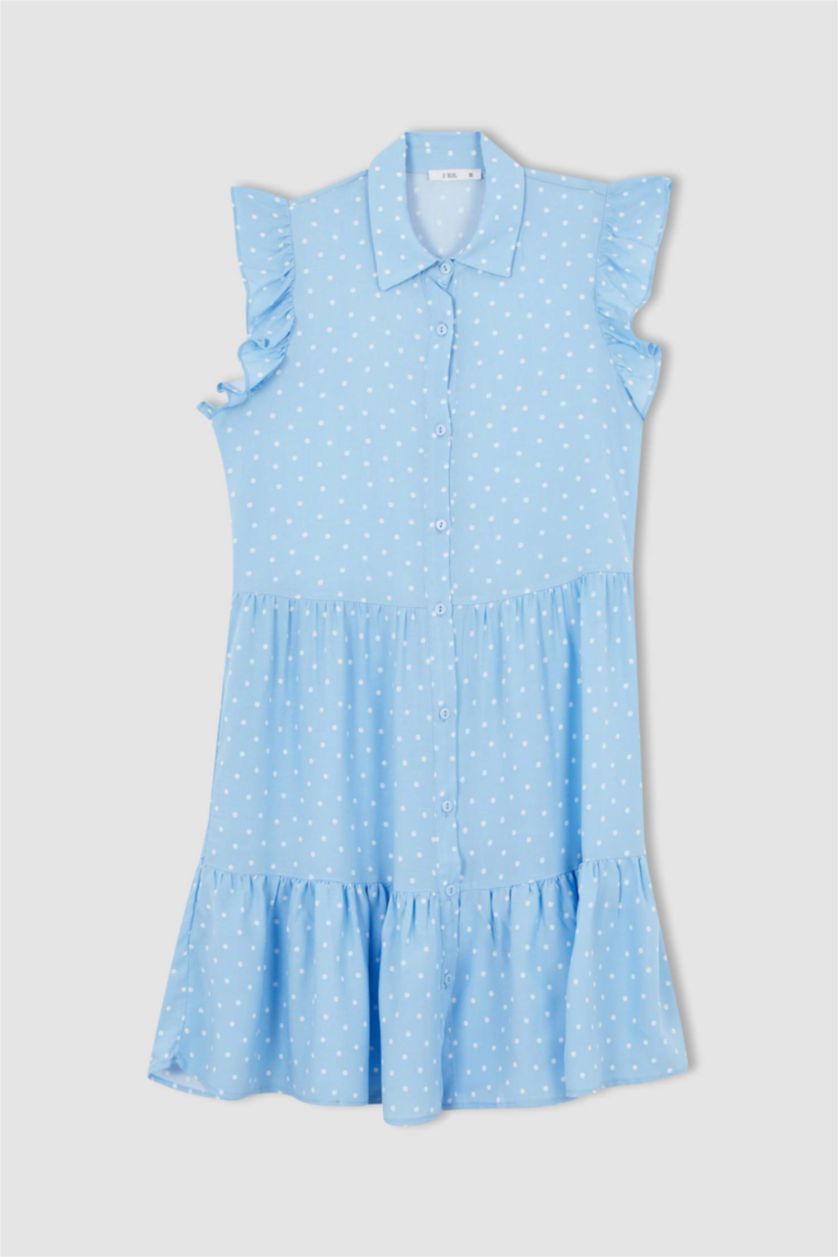 FEMME Bleu Mini robe tissée à manches courtes et col chemise