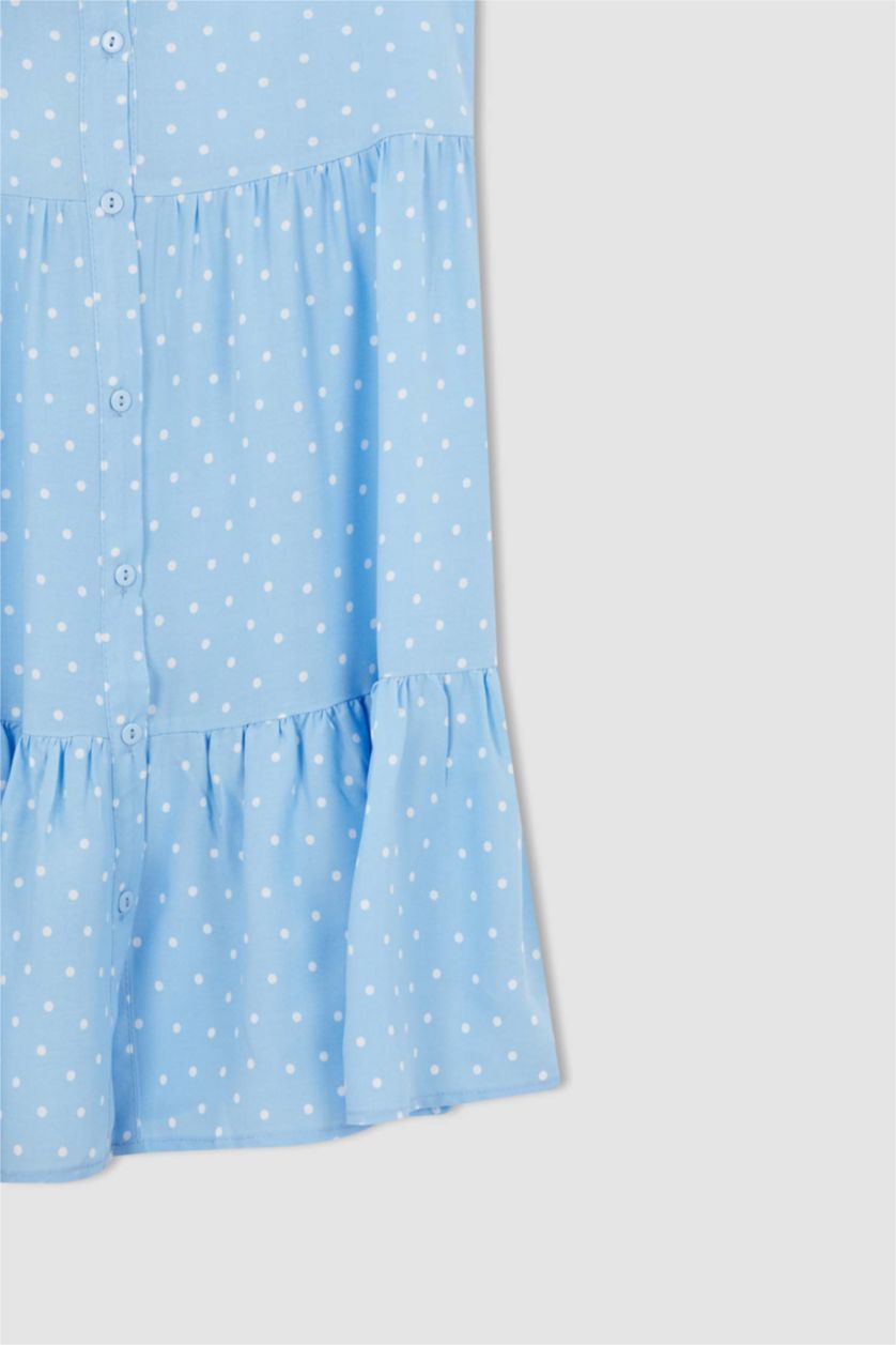 FEMME Bleu Mini robe tissée à manches courtes et col chemise