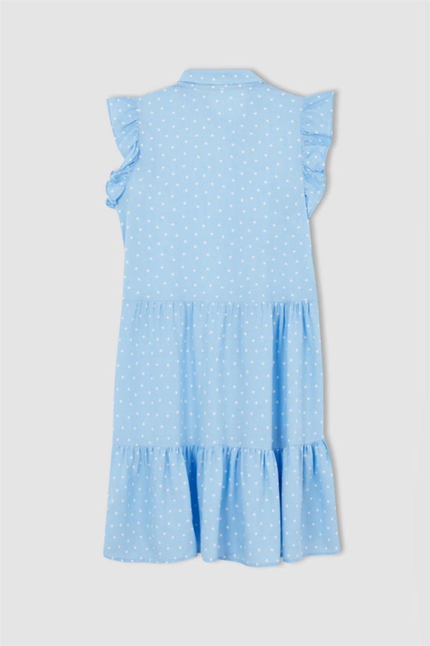 FEMME Bleu Mini robe tissée à manches courtes et col chemise