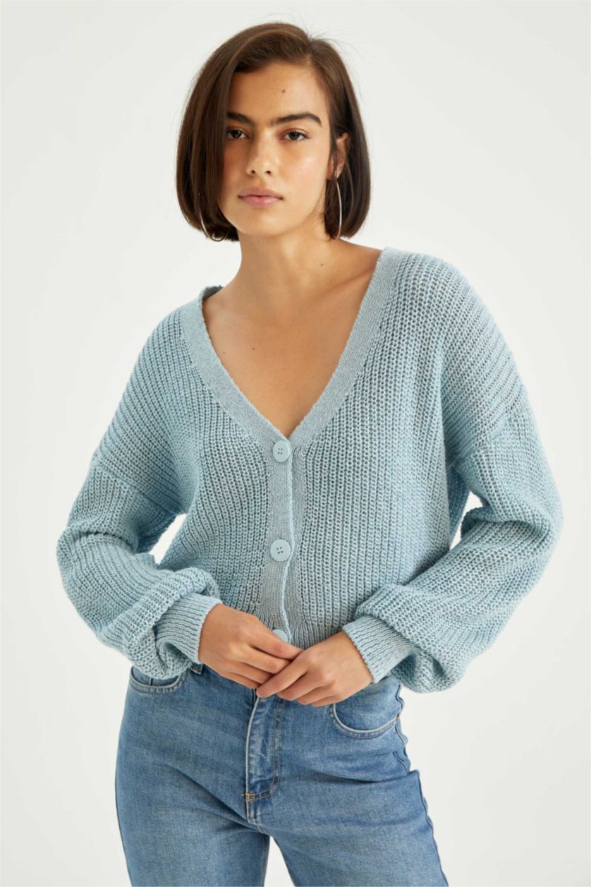 WOMAN Light Blue Regular Fit Cardigan