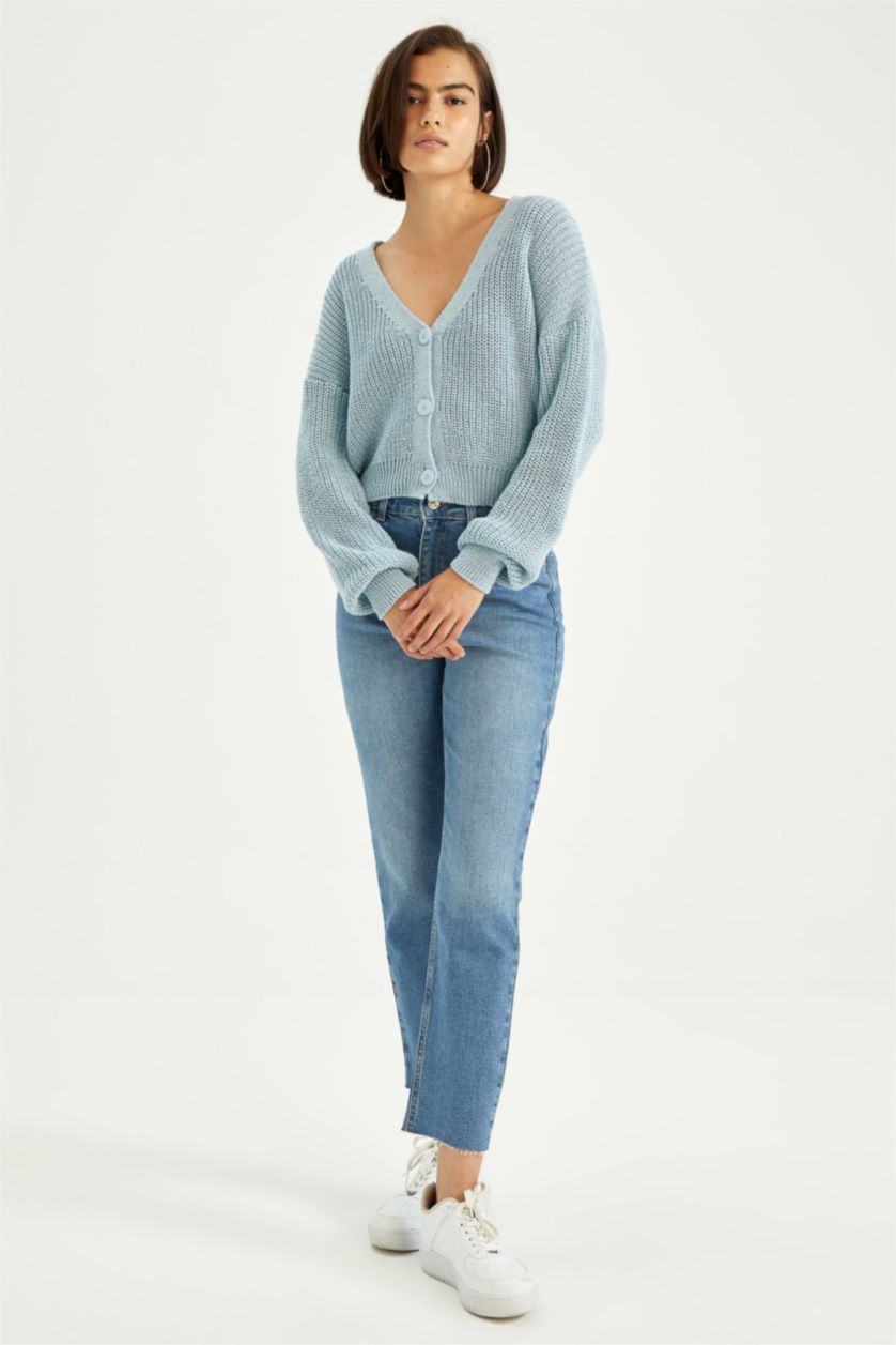 WOMAN Light Blue Regular Fit Cardigan