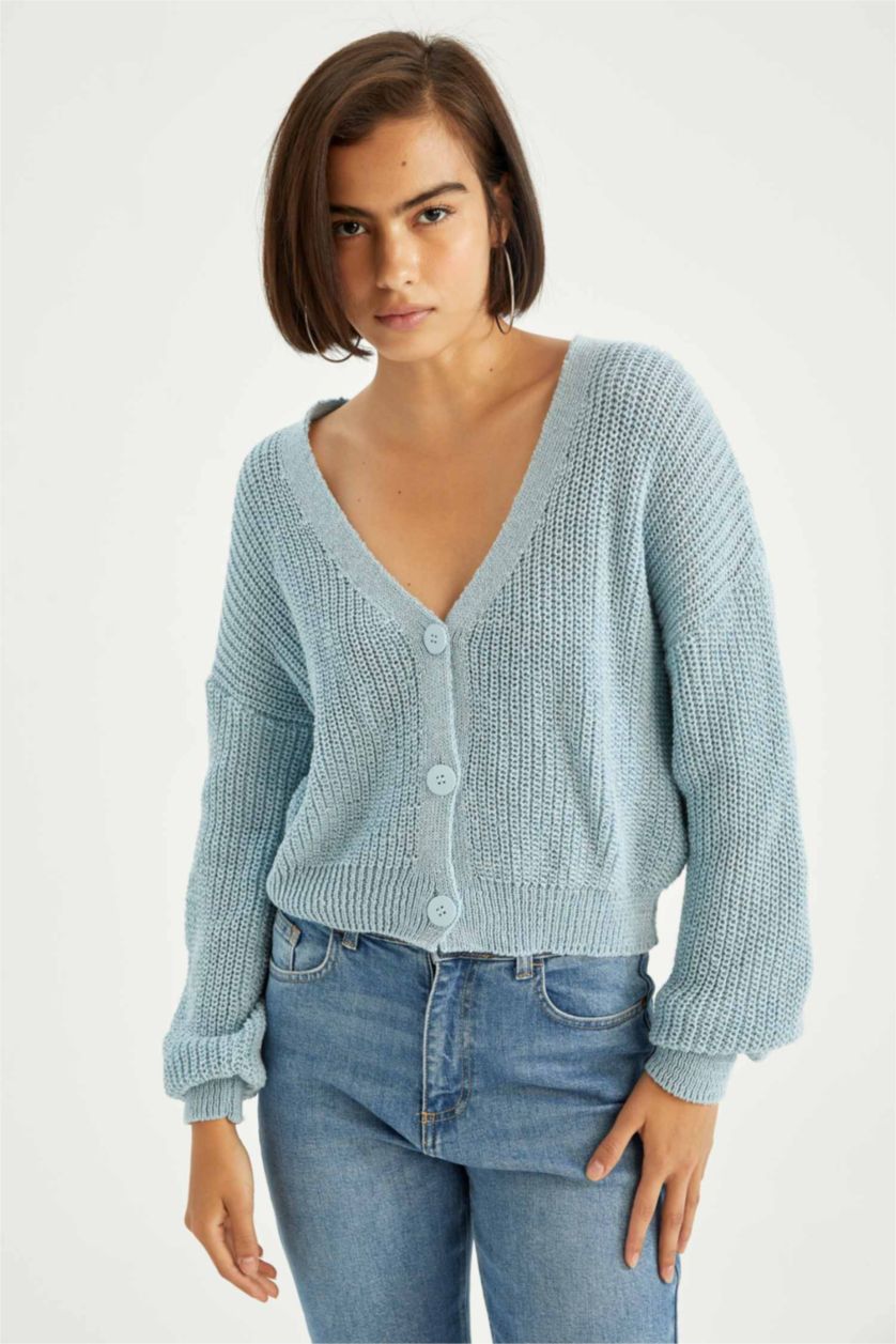 WOMAN Light Blue Regular Fit Cardigan