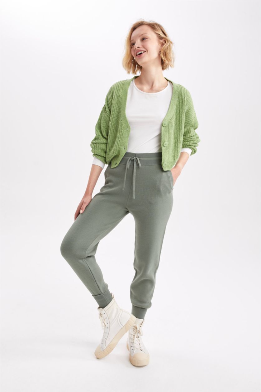 WOMAN Light Green Regular Fit V-Neck Cardigan