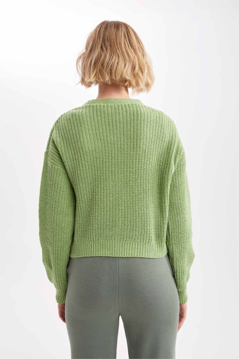 WOMAN Light Green Regular Fit V-Neck Cardigan