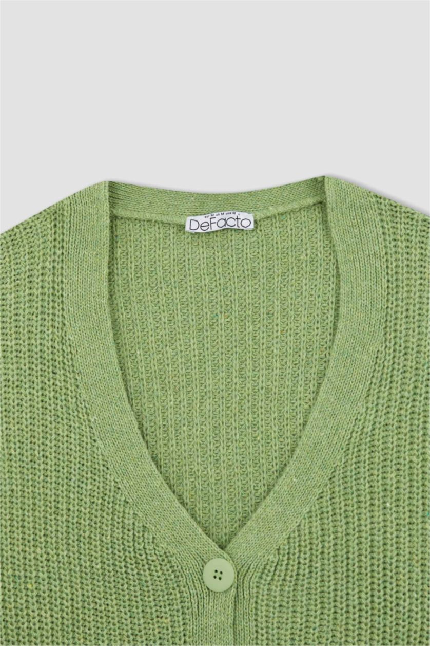 WOMAN Light Green Regular Fit V-Neck Cardigan