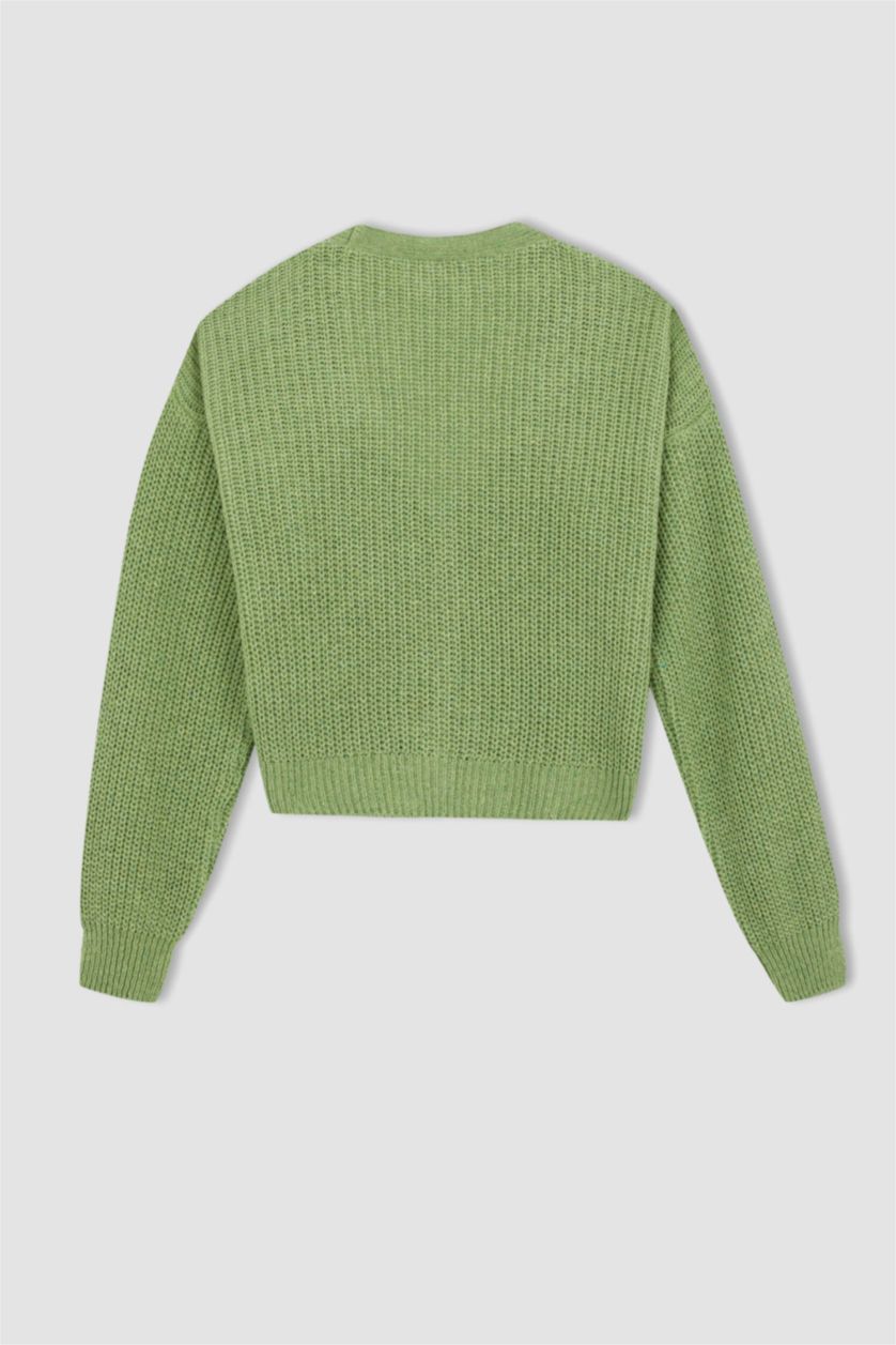 WOMAN Light Green Regular Fit V-Neck Cardigan