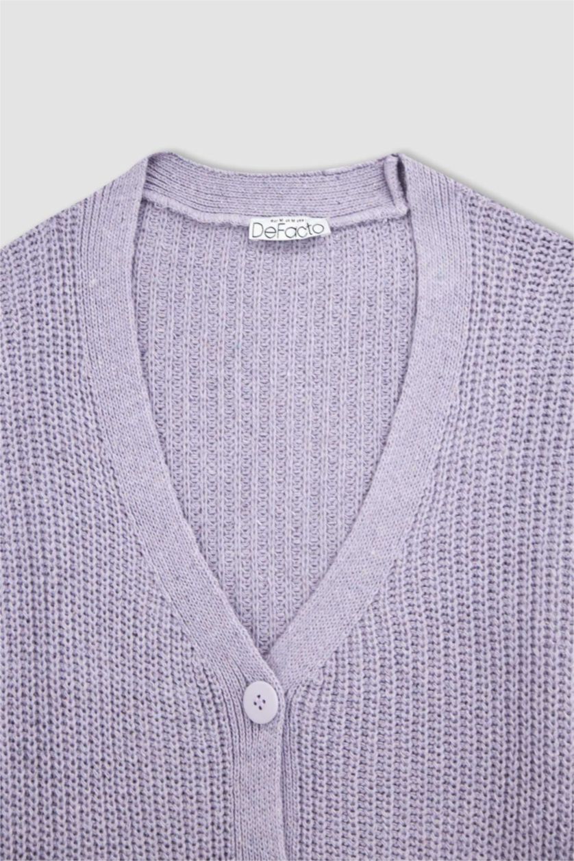 WOMAN Light Lilac Regular Fit V Neck Reversible Buttoned Knitwear Cardigan