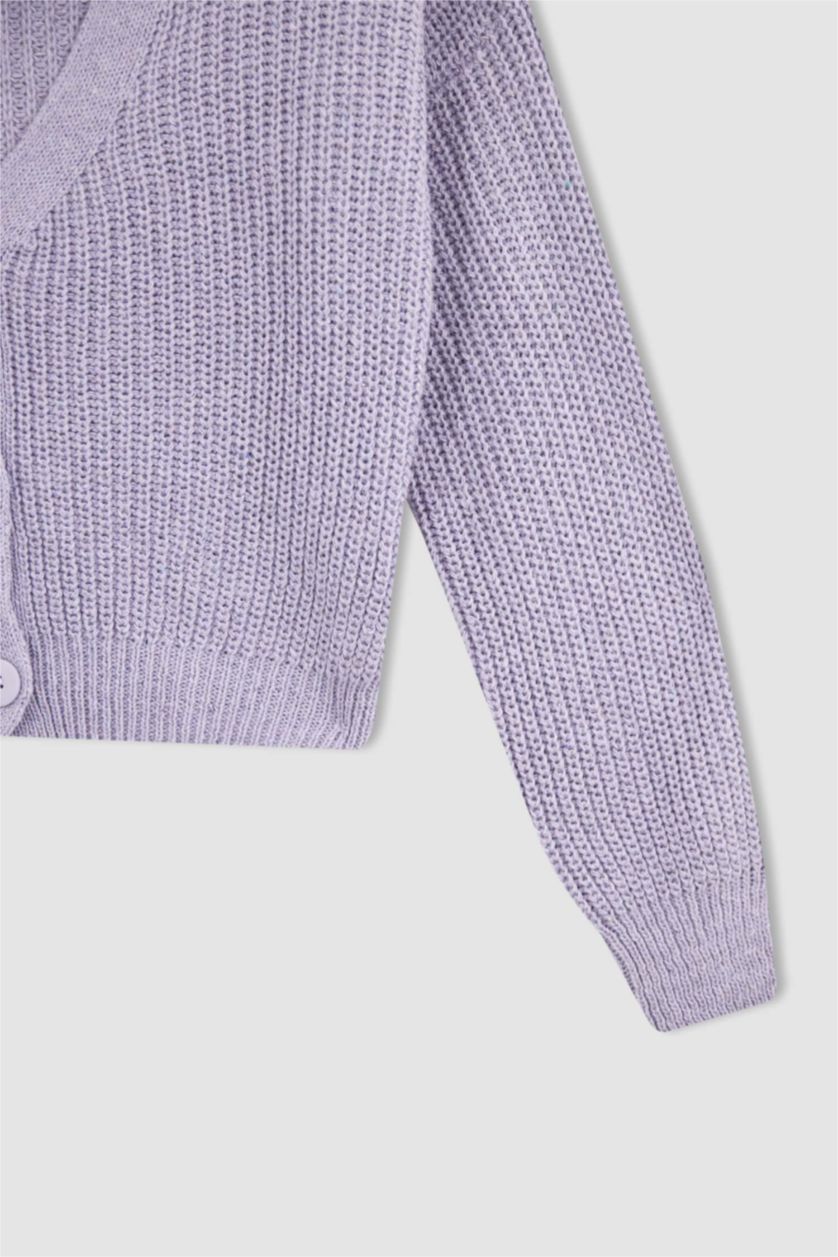 WOMAN Light Lilac Regular Fit V Neck Reversible Buttoned Knitwear Cardigan