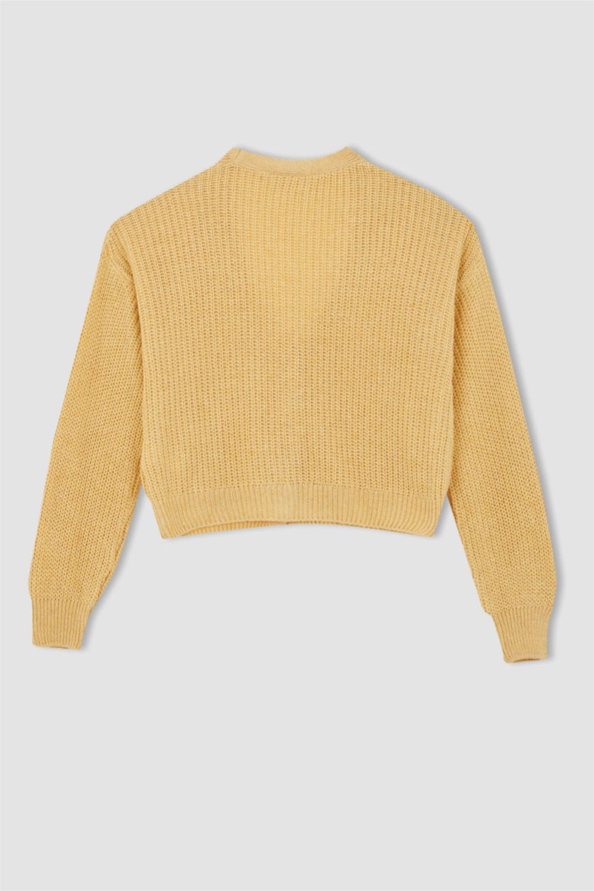 FEMME Jaune Clair Cardigan en tricot boutonné réversible à col en V coupe classique