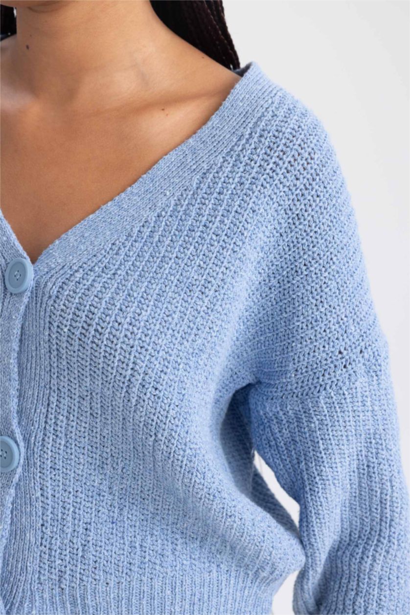 FEMME Bleu Cardigan Coupe Régulière Col En V