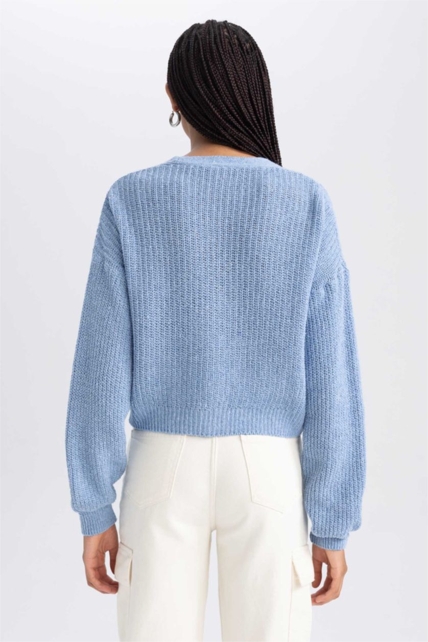 FEMME Bleu Cardigan Coupe Régulière Col En V