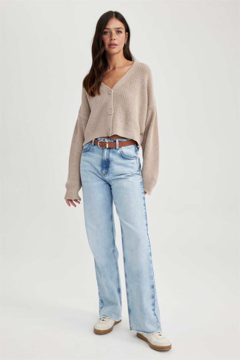 FEMME Beige Cardigan Coupe Régulière Col En V