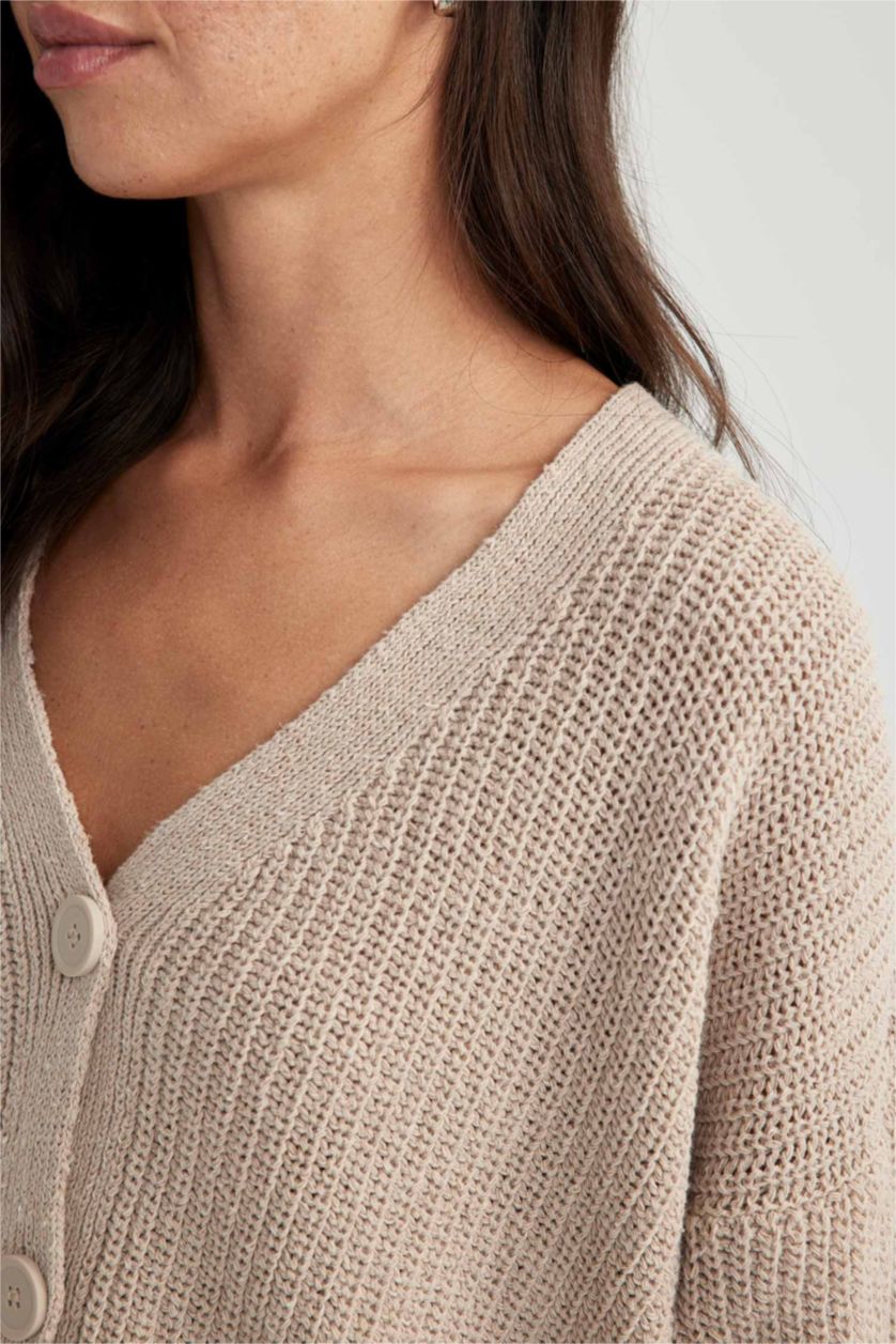 FEMME Beige Cardigan Coupe Régulière Col En V