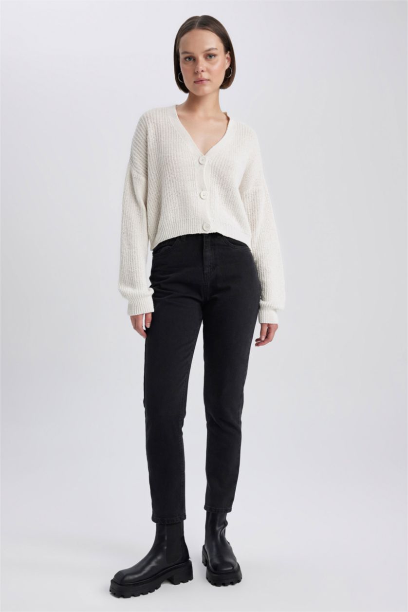 نساء بيج فاتح جاكيت قصة عادية بياقة V