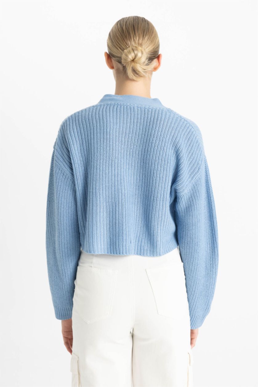 Kadın Açık Mavi Basıc Düğmeli Triko Hırka