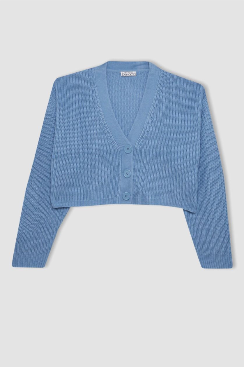 Kadın Açık Mavi Basıc Düğmeli Triko Hırka