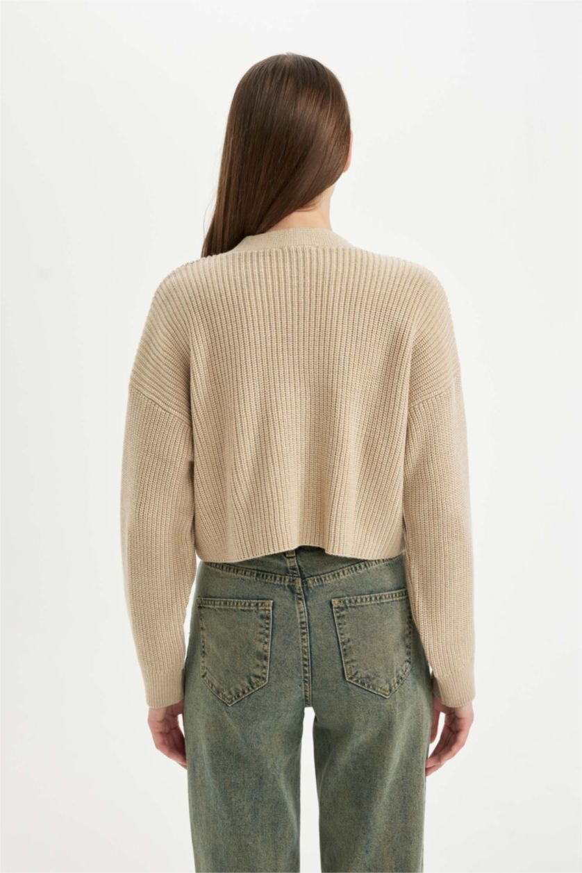 Kadın Taş Regular Fit V Yaka Basic Düz Düğmeli Triko Hırka