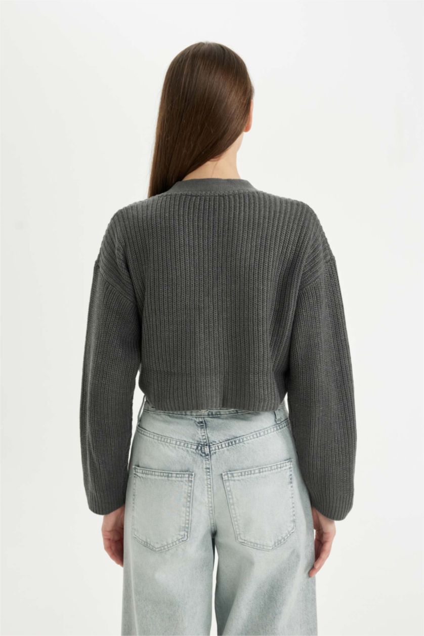 FEMME Gris Clair Cardigan en tricot Basique à col en V et boutons Coupe régulière