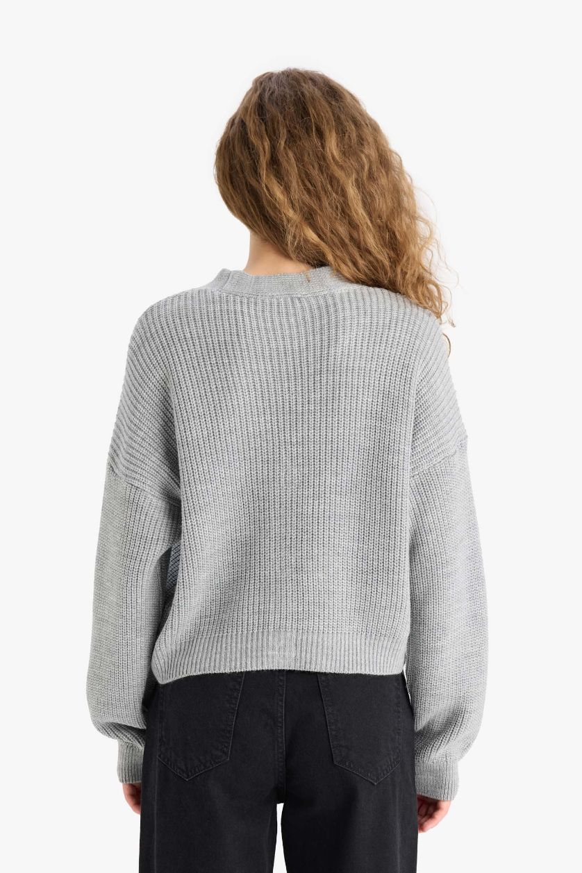 Женщины Серый Регулярная посадка V-образный вырез с пуговицами трикотажный кардиган