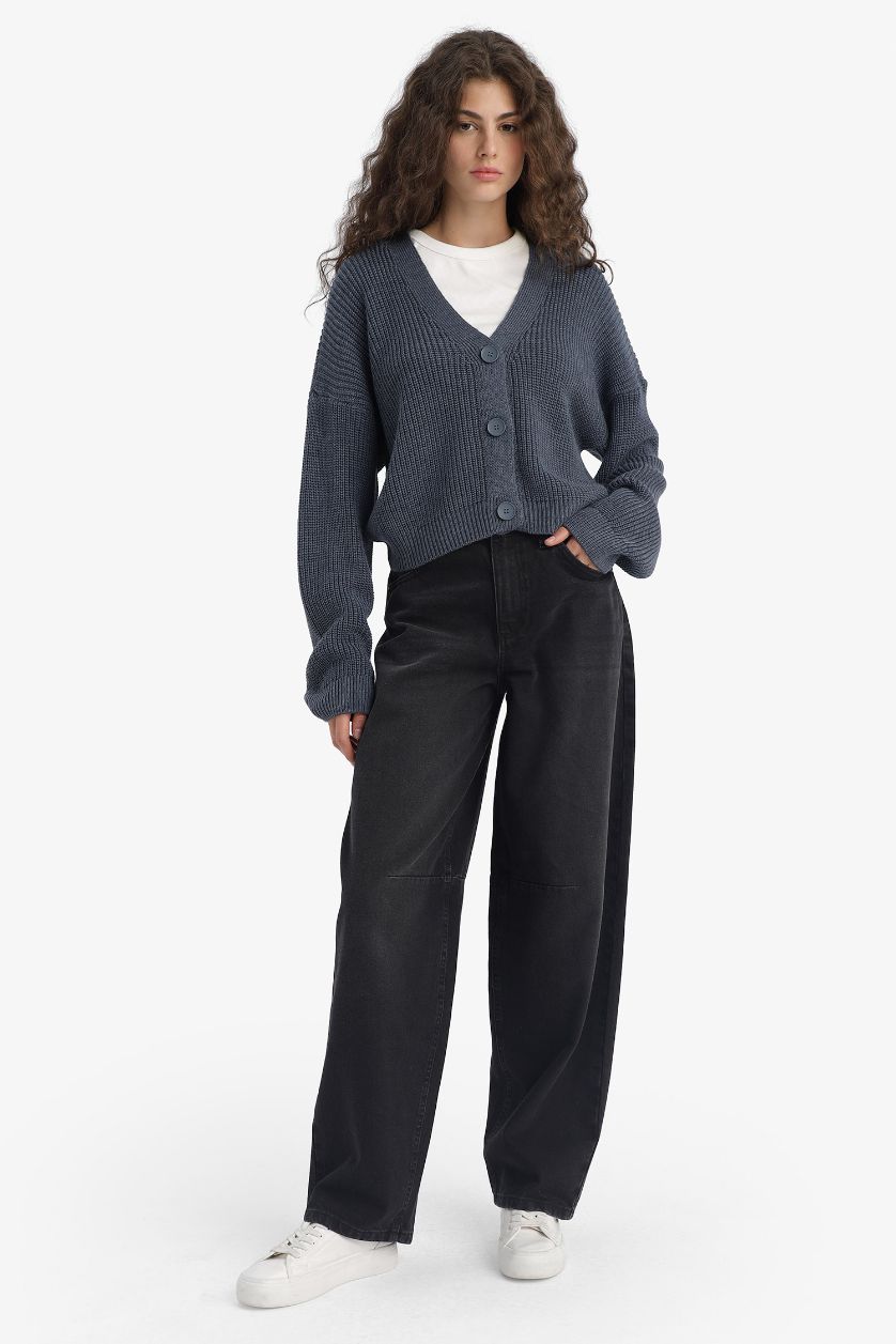 Женщины Индиго Прямой покрой, кардиган с V-образным вырезом и пуговицами, трикотаж