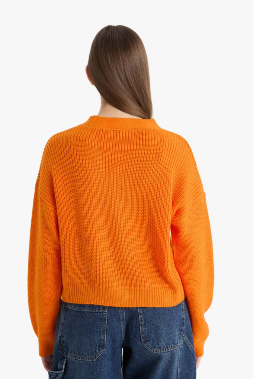 Kadın Turuncu Regular Fıt V Yaka Hırka