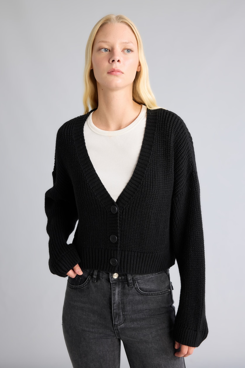 FEMME Noir Cardigan à col V Coupe régulière