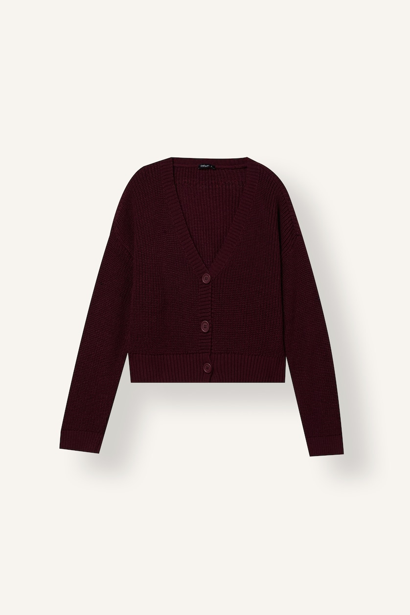 WOMAN Bordeaux Regular Fit V-Neck Basic Knit Cardigan