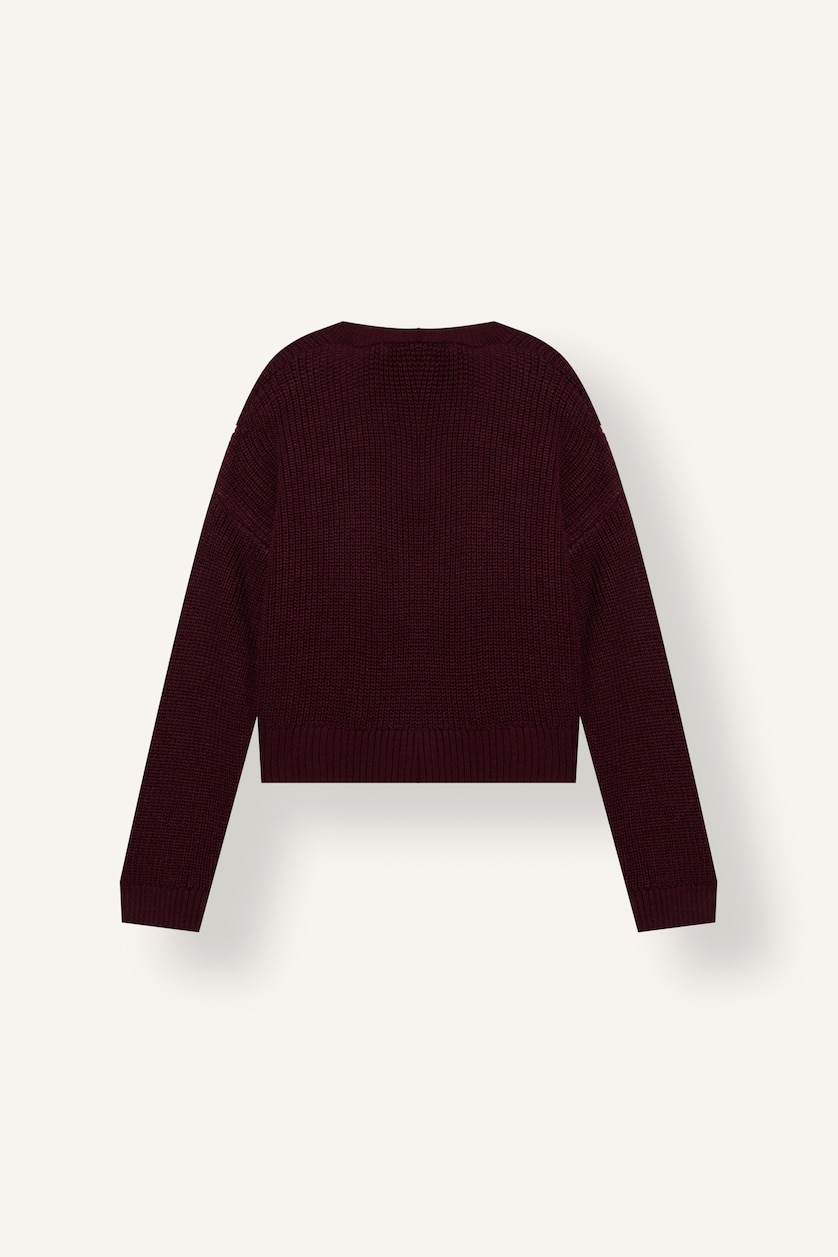WOMAN Bordeaux Regular Fit V-Neck Basic Knit Cardigan