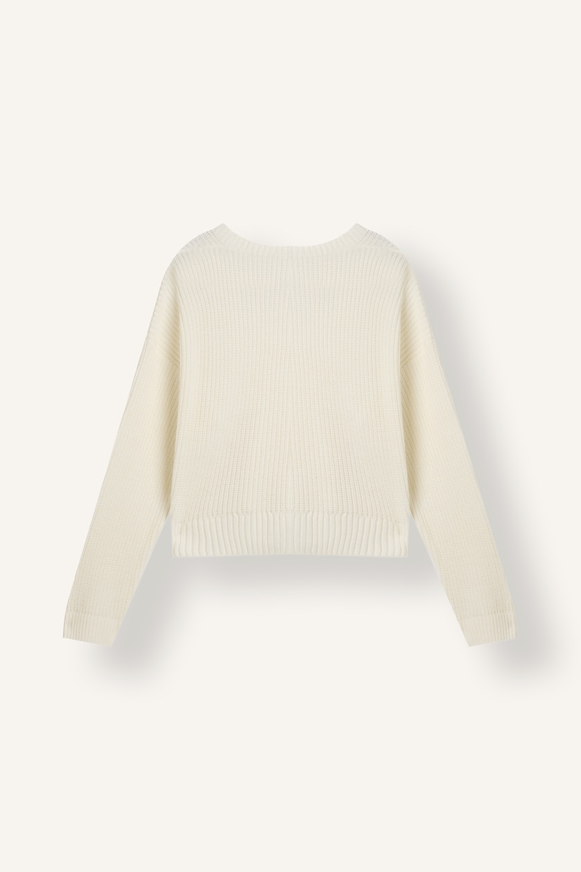 WOMAN Ecru Regular Fit Basic V-Neck Knit Button-Up Cardigan