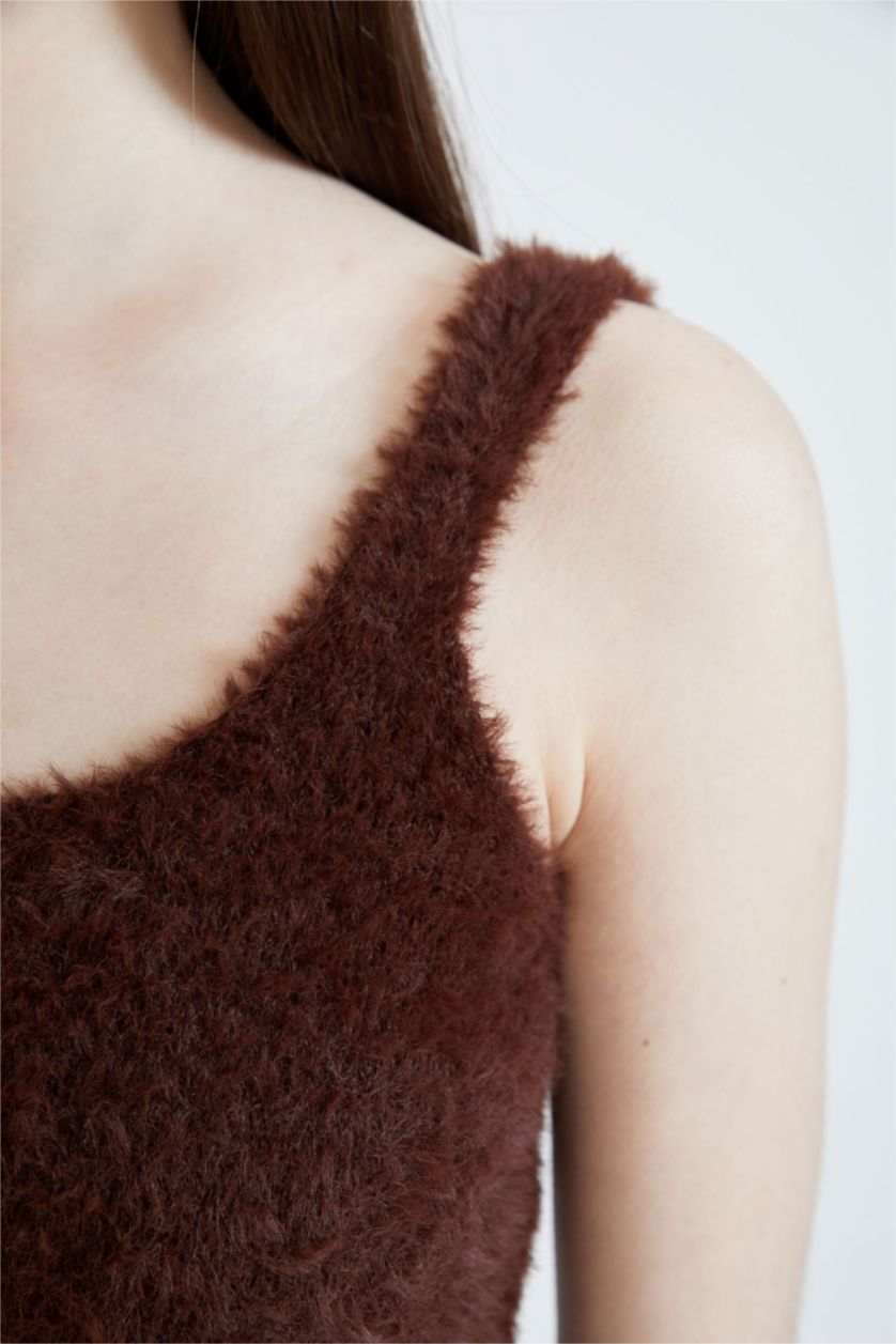 WOMAN Brown Slim Fit Square Collar Sleeveless Tank Top